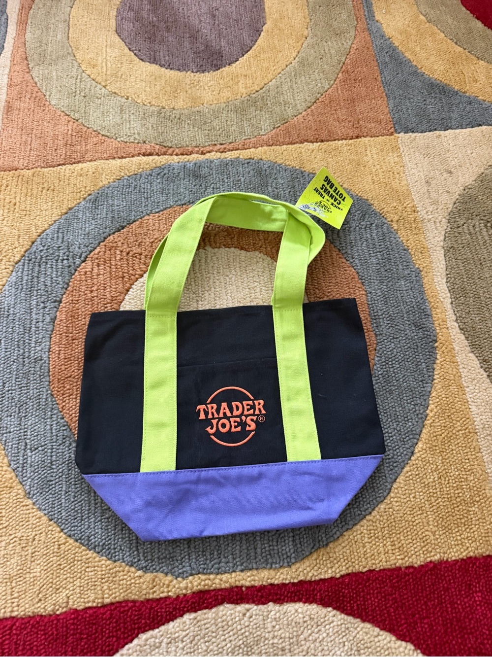 NWT Trader Joe’s Trick or Treat Mini Canvas Tote Bag Neon Black Green Purple